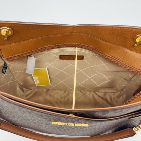 Michael Kors Large X Chain Shoulder Tote Bag Brown - Picture 10 of 13